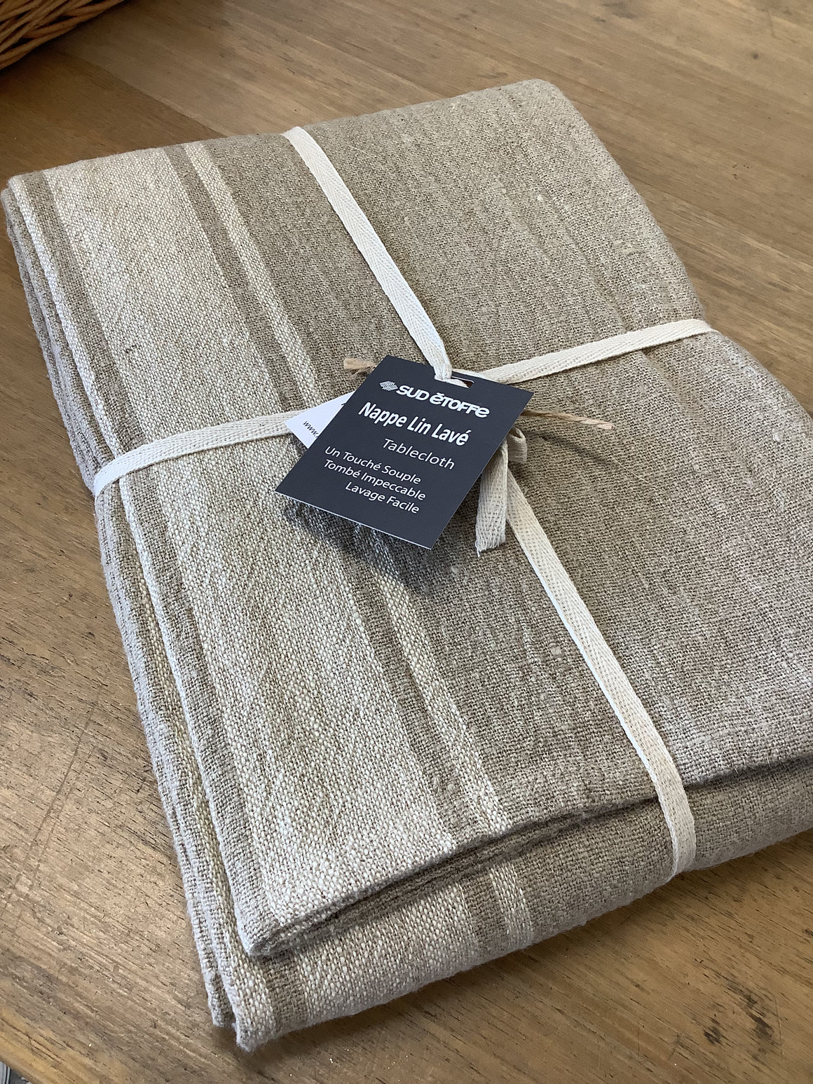 French Linen Natural Tablecloth - White Grainsack Stripe