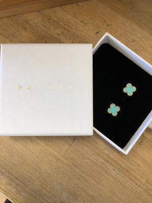 Santorini Gold Clover Earrings - Turquoise