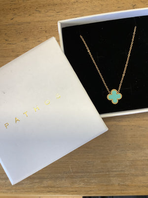 Santorini Gold Clover Necklace - Turquoise