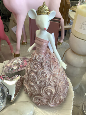 princess mouse statue in pink dress with gold crown
