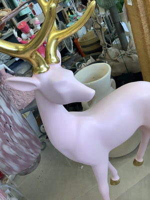 Reindeer Tall Statue - Light Pink & Gold