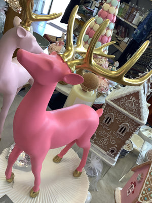 Reindeer Medium Statue - Fuchsia Pink & Gold