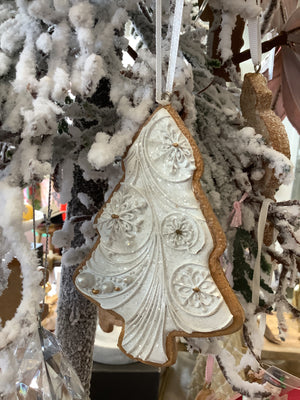 Gingerbread Tree Hanging Ornament - White with Glitter