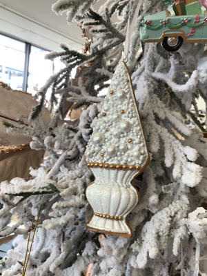 Gingerbread Tree Hanging Ornament - White with Baubles
