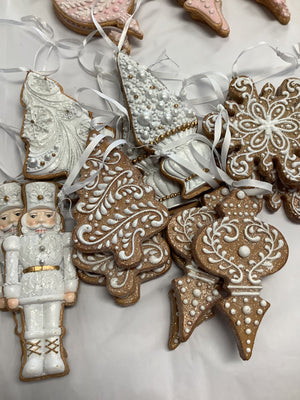 Gingerbread Santa Hanging Ornament - White with Glitter