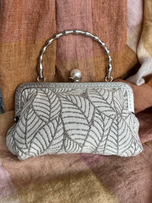 Marie Antoinette Purse with Silver Handle and Pearl Clasp (Neutral Tones)