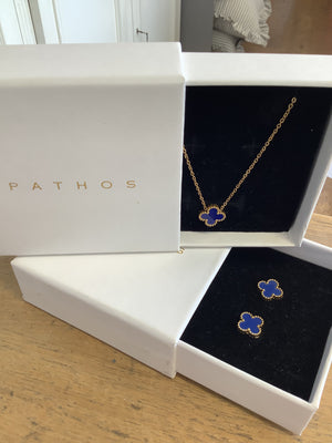Santorini Gold Clover Necklace - Blue