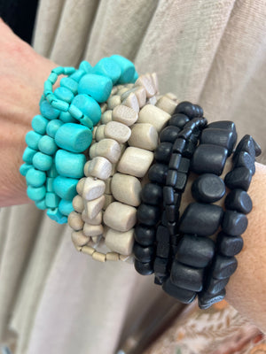 Belbora Stack Bracelet - Stone / Black / Aqua