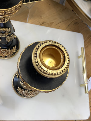Ornate Candle Holder - Black/Gold