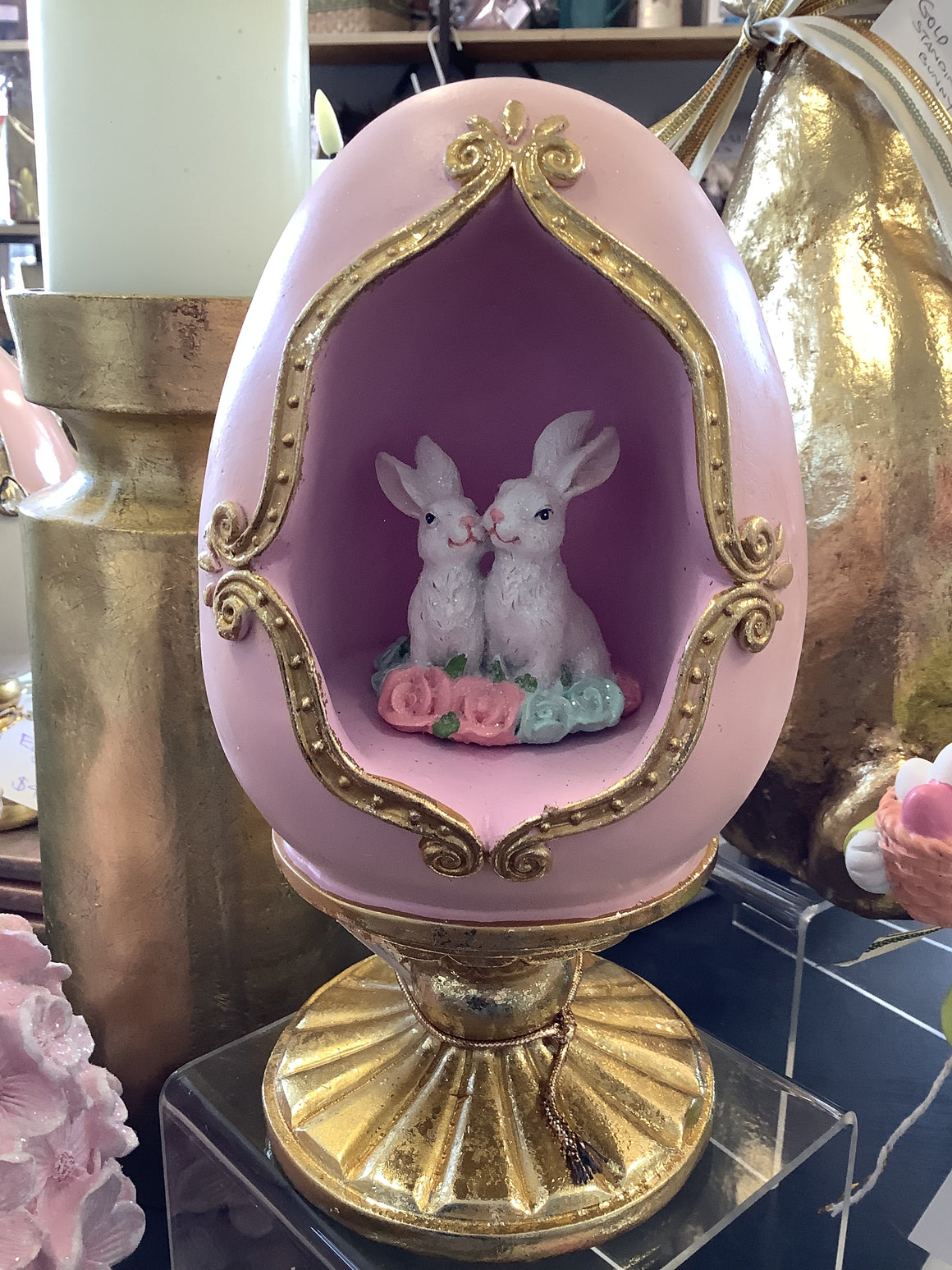 Faberge Egg Ornament - Pink with Bunnies