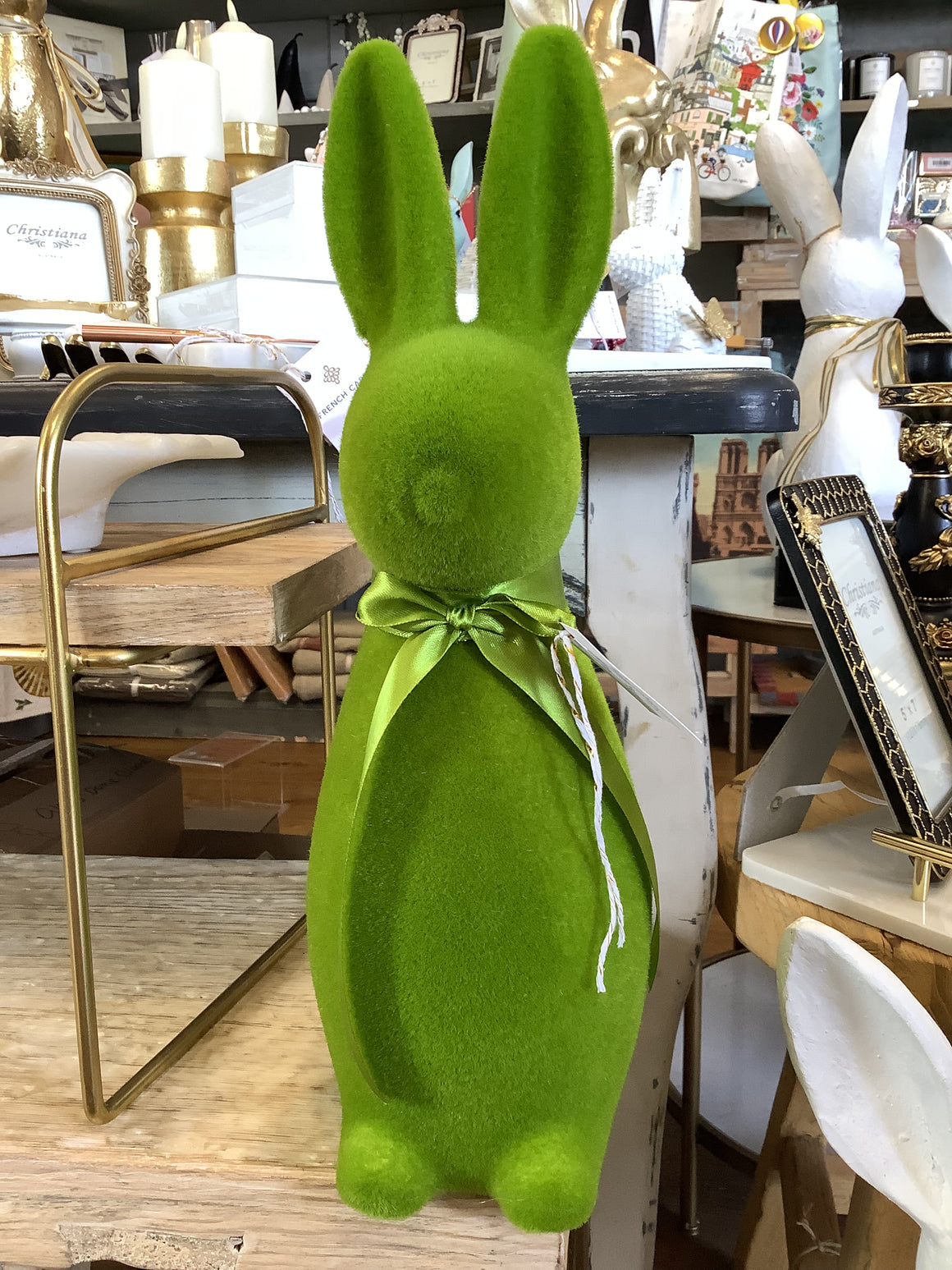Large Flocked Green Rabbit Ornament