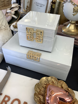 Glass Jewellery Box - White/Gold