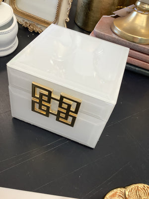 Glass Jewellery Box - White/Gold
