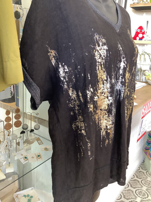 Linen & Metallic T-Shirt - Nero