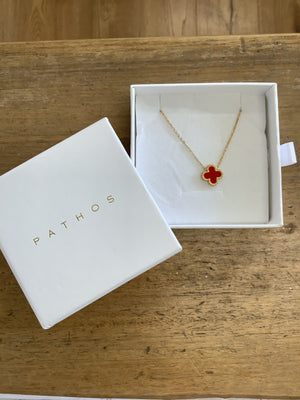 Santorini Gold Clover Necklace - Red