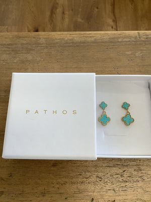Santorini Clover Drop Earrings - Turquoise
