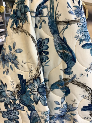 Quilted Jacket - Birds & Flowers - Denim Blue