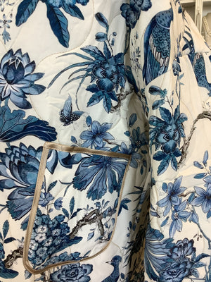 Quilted Jacket - Birds & Flowers - Denim Blue
