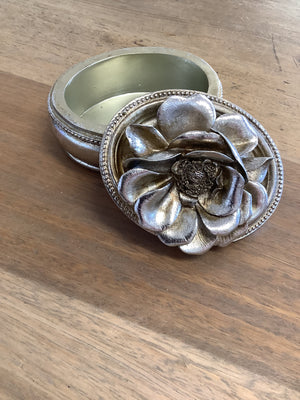 Camellia Oval Trinket Box - Silver