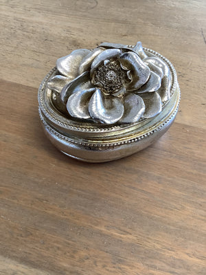 Camellia Oval Trinket Box - Silver