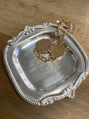 Small Square Silver Tray with Beading