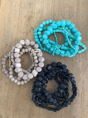 Belbora Stack Bracelet - Stone / Black / Aqua