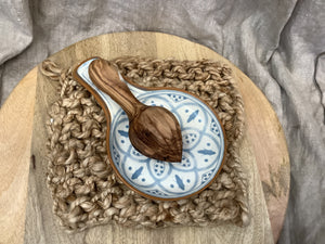 Ceramic Spoon Rest - Light Blue Floral Motif