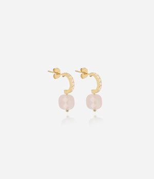 Pablo Earrings - Gold with Black Onyx / Pink Quartz Stone