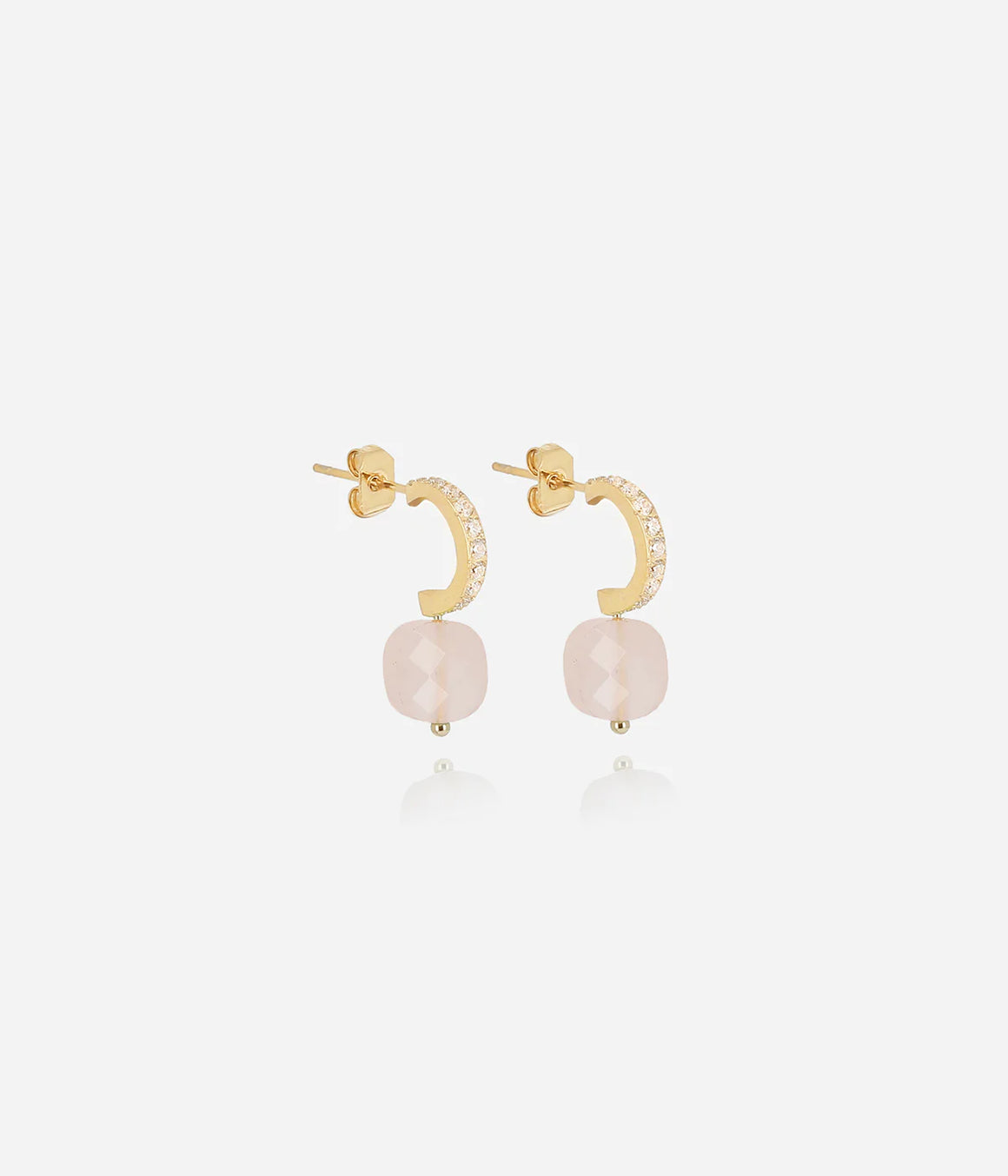 Pablo Earrings - Gold with Black Onyx / Pink Quartz Stone