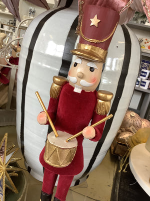 Burgundy Velvet Drummer Boy Ornament - 38cm