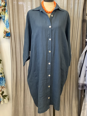 CCB Linen Dress - Blue Grey