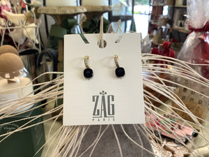 Pablo Earrings - Gold with Black Onyx / Pink Quartz Stone