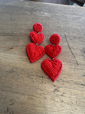 Heart Earrings - Red