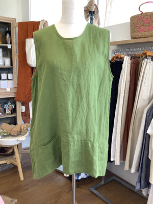 Linen Sleeveless Top - Moss Green