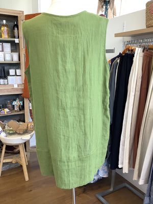 Linen Sleeveless Top - Moss Green