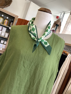 Linen Sleeveless Top - Moss Green