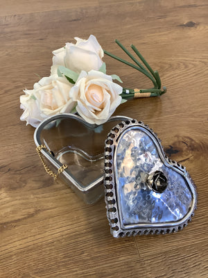 Glass Heart Trinket Box with Rose