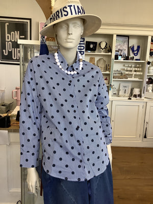 Blue Stripe with Navy Polka Dots Shirt