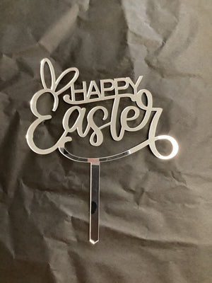 Happy Easter Cake Topper - Silver