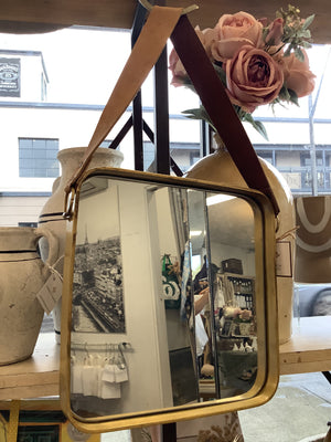 Brass Mirror with Leather Handle