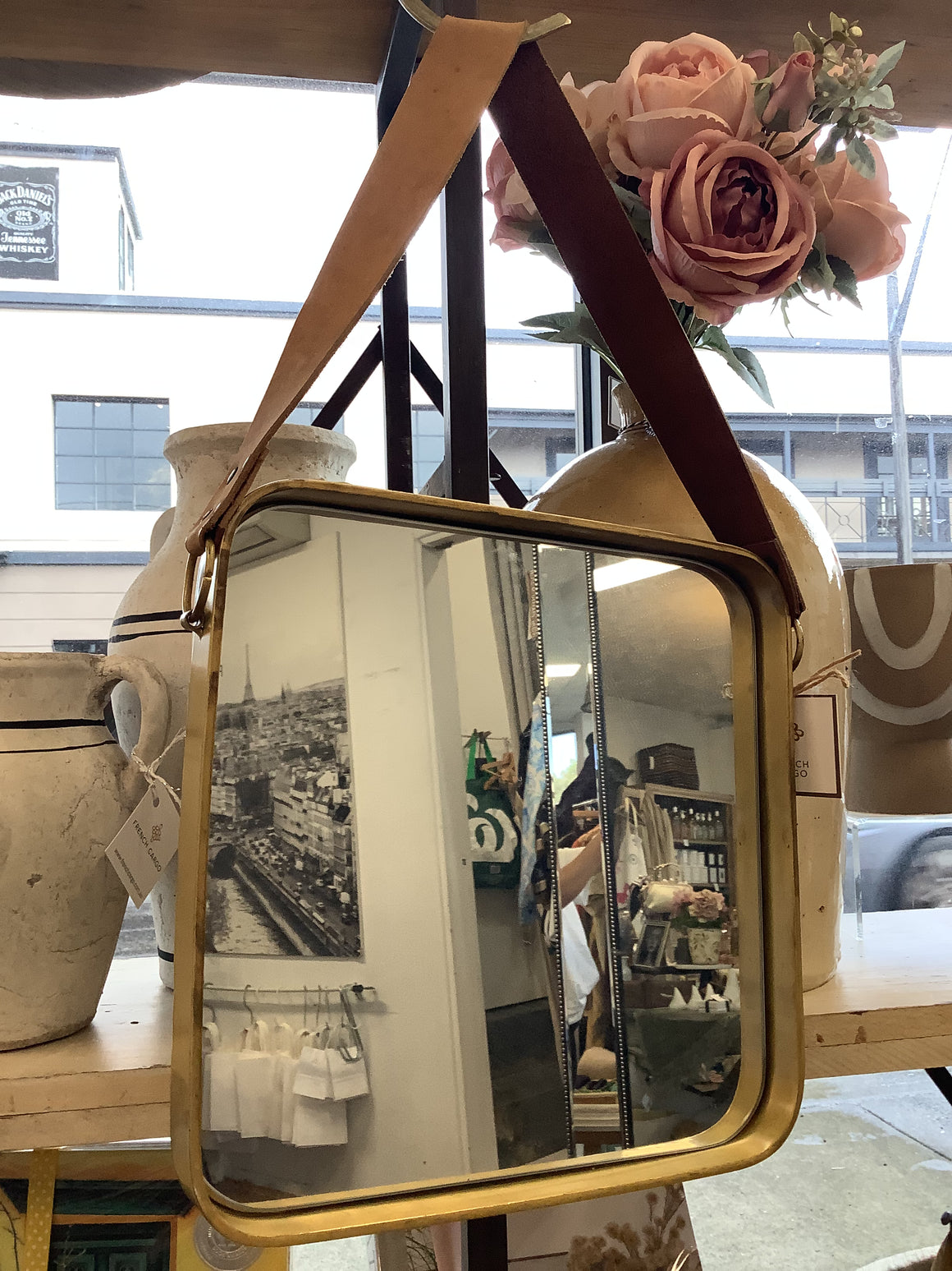 Brass Mirror with Leather Handle