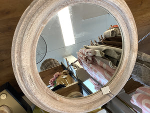 Round Mirror with Oak Frame