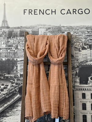 Victoire European Linen Scarf - Stonewashed Blue / Khaki / Ivory/Blush