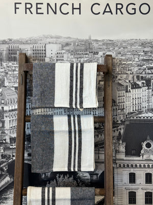 Navy and Blanc (White) Linen Tea Towel