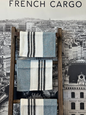 Light Blue and White Linen Tea Towel