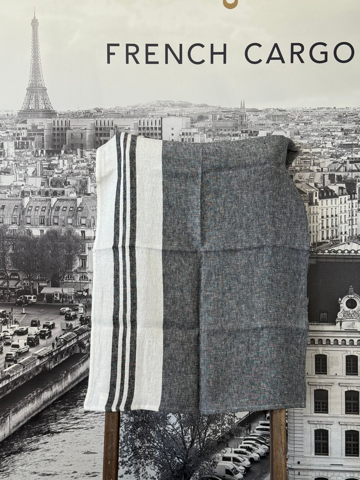 Navy and Blanc (White) Linen Tea Towel