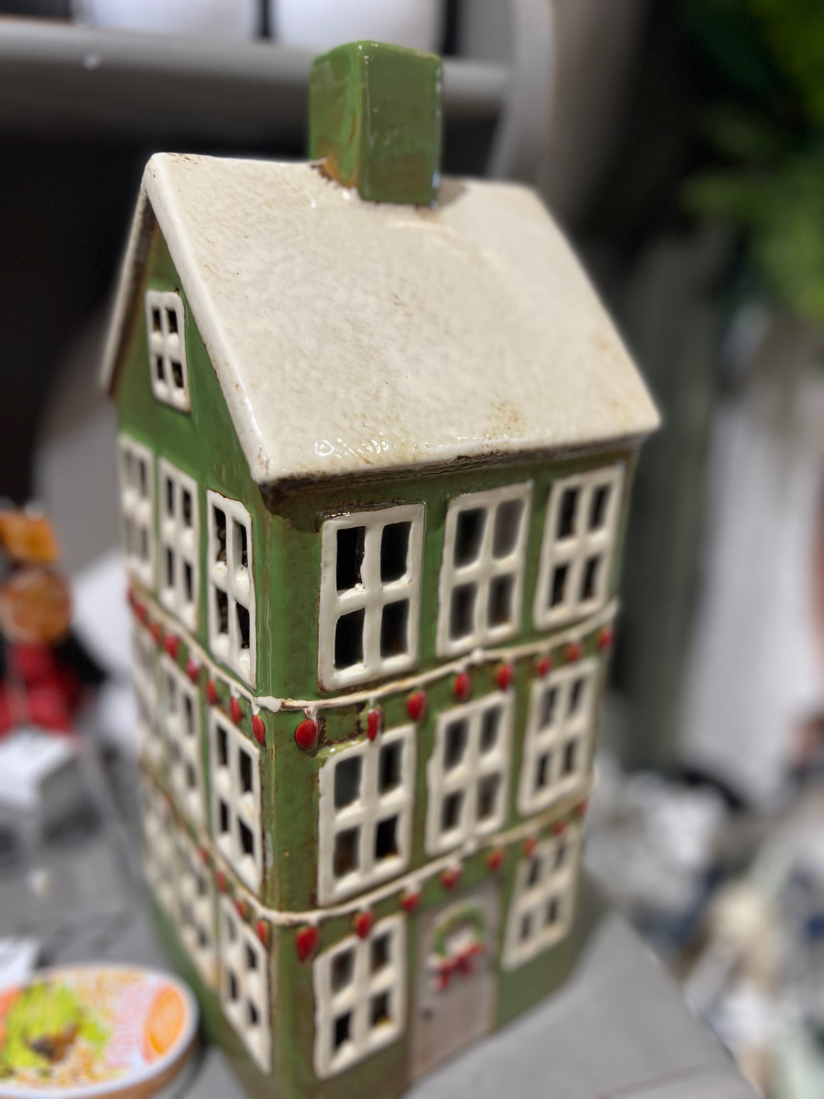 Ceramic Christmas European Candle House - Olive Green