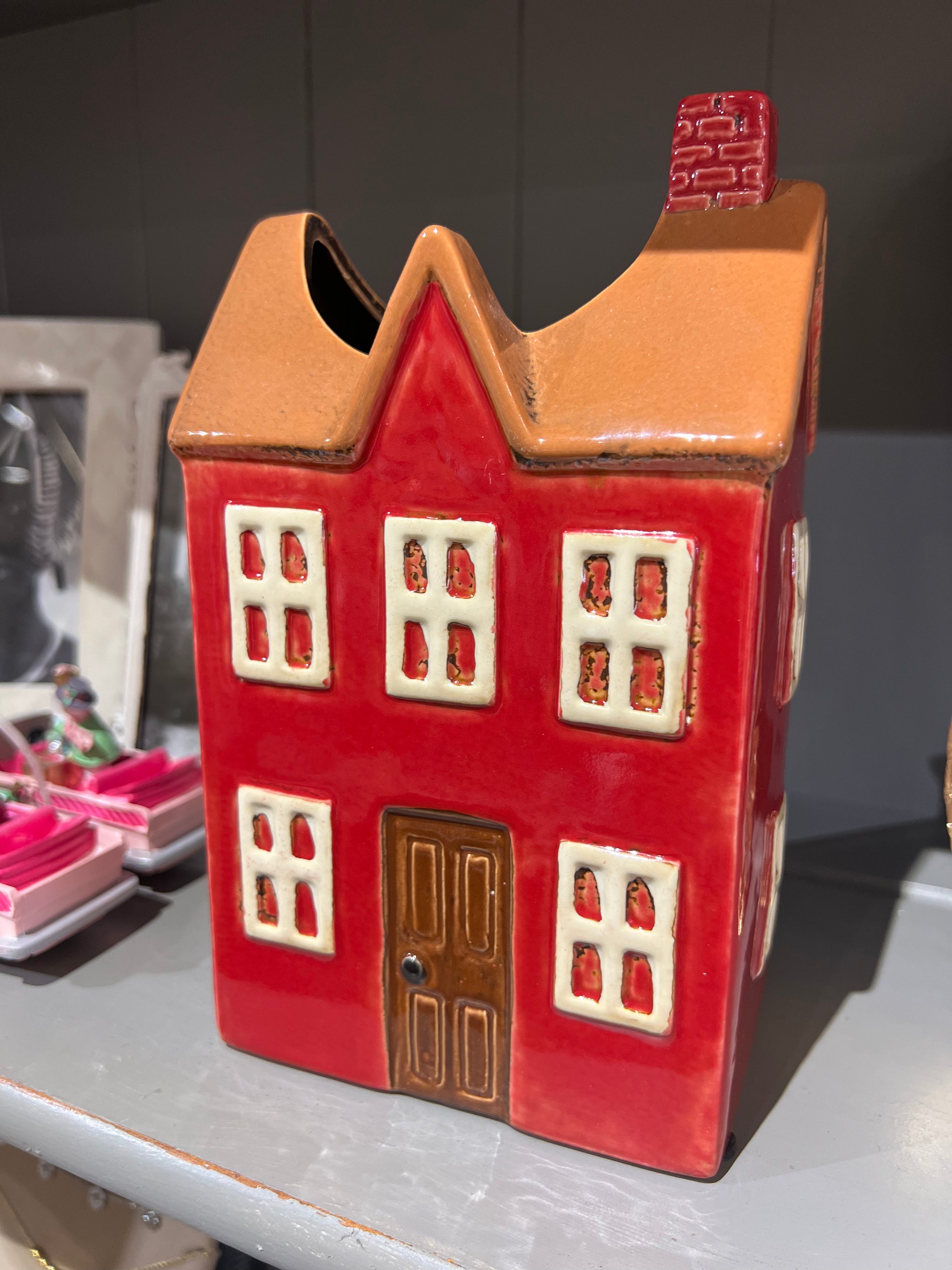 Ceramic Christmas French Country House  - Red