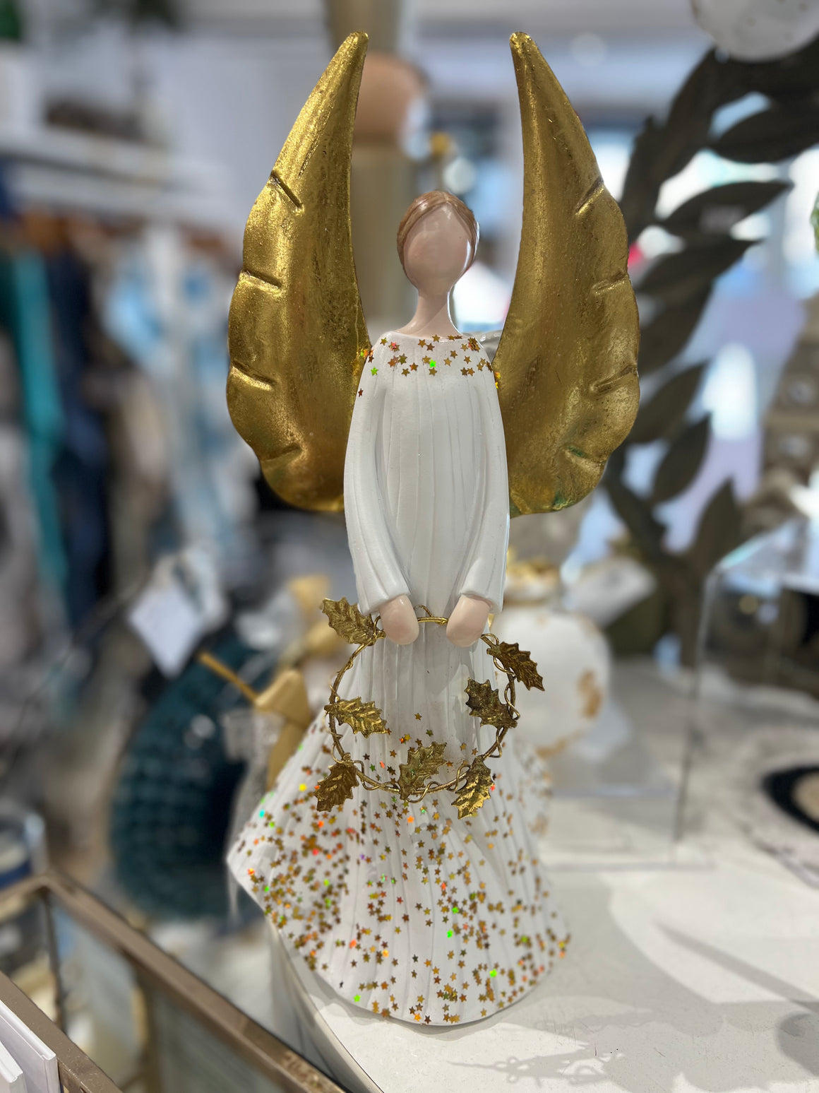 Angel Standing Ornament - White & Gold