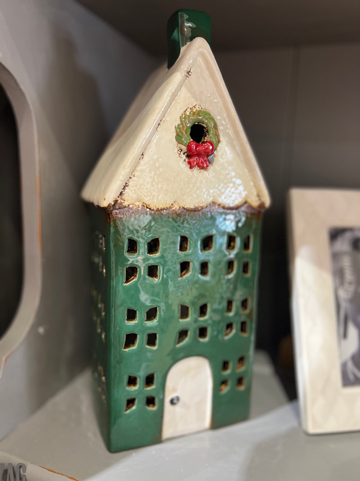 Ceramic Christmas European Candle House - Green